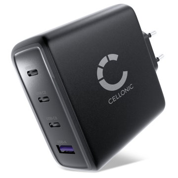 CELLONIC Chargeur USB C 140W GaN – Adaptateur secteur 4 ports (3x USB-C 140W/100W/20W + 1x USB-A 18-22.5W) avec Power Delivery, compatible MacBook, iPhone, iPad, Samsung Galaxy – compact et voyage