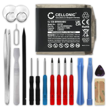 Accu voor Samsung Galaxy Watch - 46mm (SM-R800, SM-R805) EB-BR800ABU (450mAh, 3.85V) + Schroevendraaier-set van CELLONIC