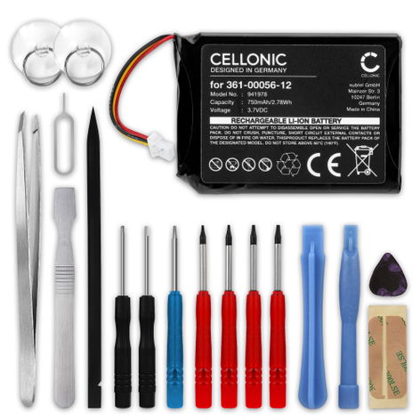 Batterie pour GPS Garmin Edge Explore 2; Dezl OTR700 361-00056-12 (750mAh, 3.7V) + kit d'outils de CELLONIC